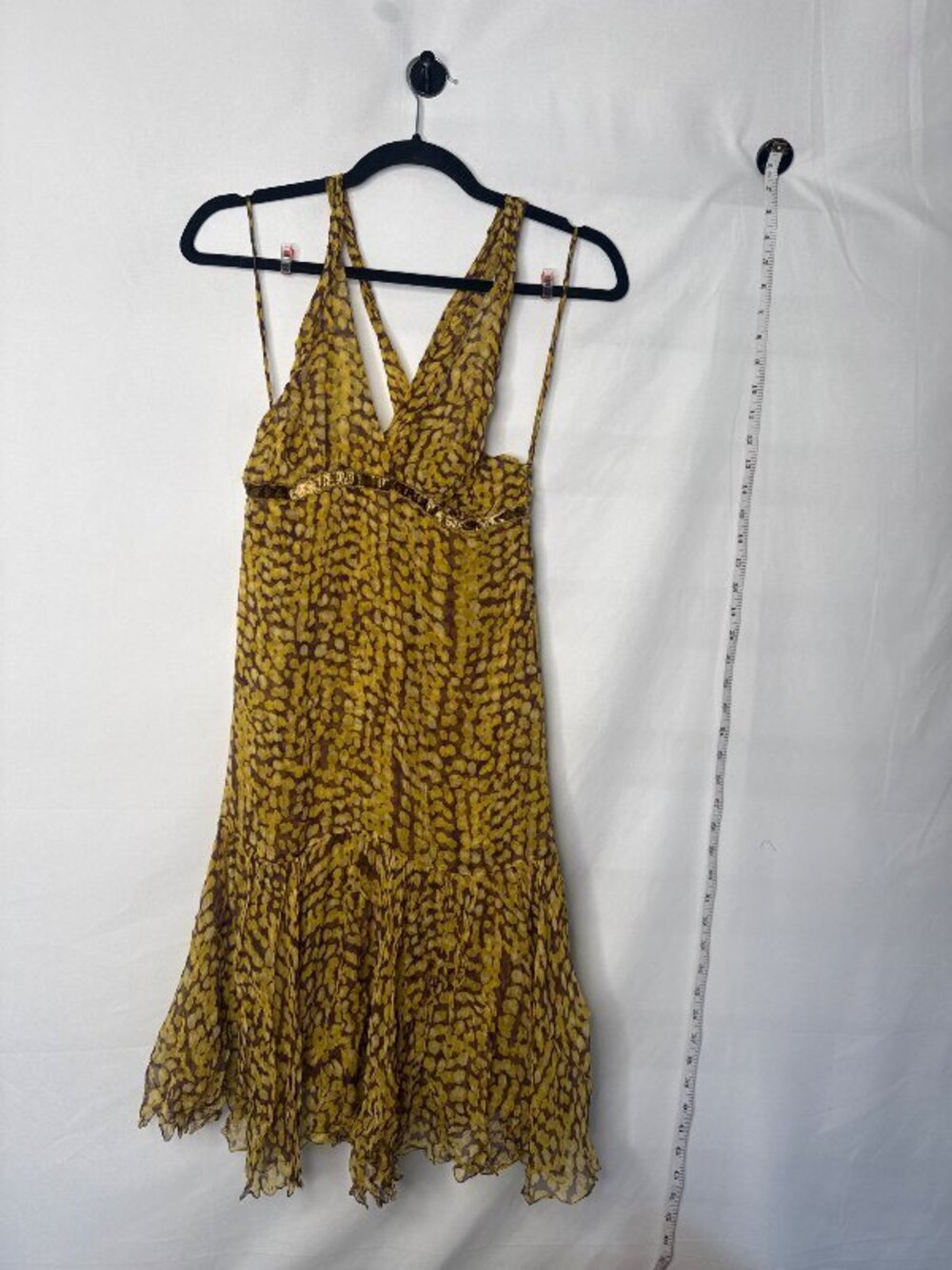 Louis Vuitton will Abstract Dotted Chiffon Halter Midi Dress with Velvet Trim S